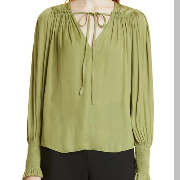 Rebecca Taylor Tie Neck Sateen Blouse - Picture 9 of 9